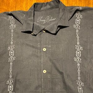 Tommy Bahama Charcoal Embroidered Button-Up Shirt with design on back